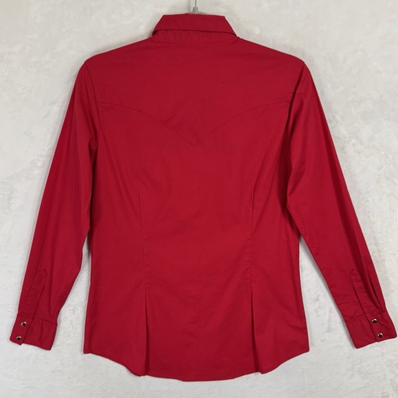 Y2K Wrangler Western Rhinestone Snap Shirt Women's Small Red Long Sleeve Yoke - Picture 12 of 16